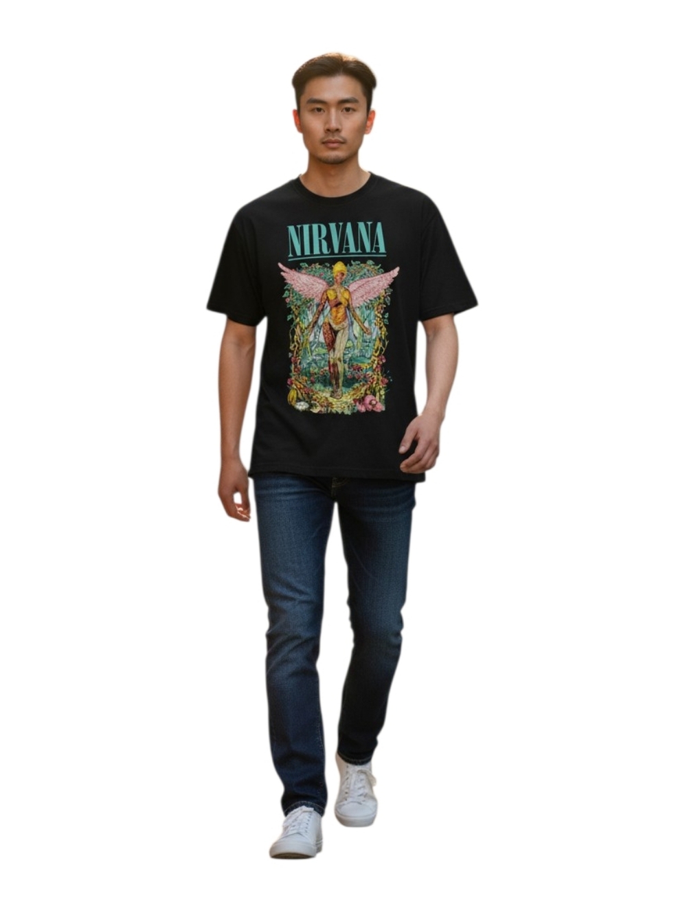 Nirvana In Utero Tee Men L Black Short Sleeve Band Tee Grunge Rock 90s